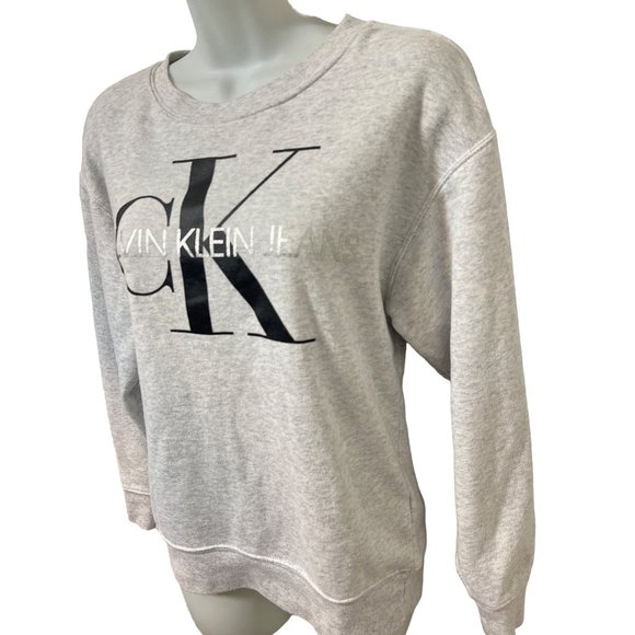 Calvin Klein Jeans Light Grey Heather Logo XS Sweatshirt - Picture 6 of 11